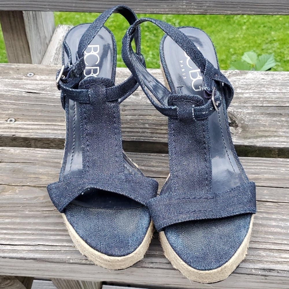 BCBG wedge denim sandals